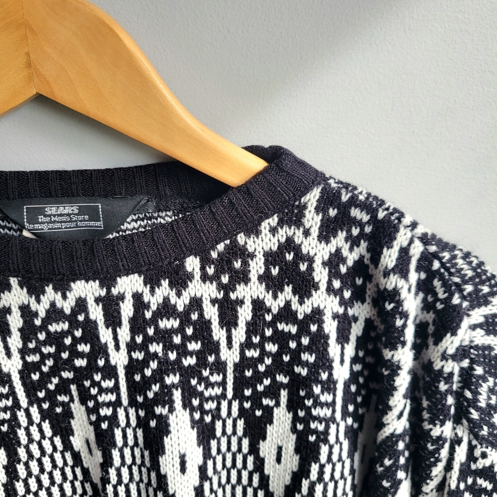 SEARS | Men's Black and White Geometric Sweater - Picture 2 of 4